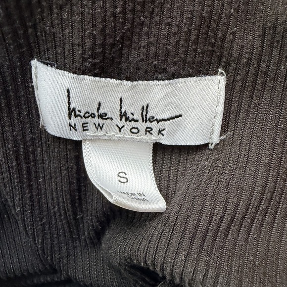 Nicole Miller Women's Pajama Top Black White Piping Ribbed Button Front Small - Picture 6 of 8